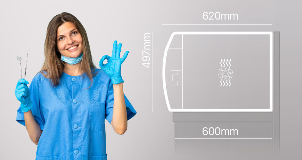 Wymiary autoklawu Onyx 6 Tecno-Gaz – 620 mm głębokości