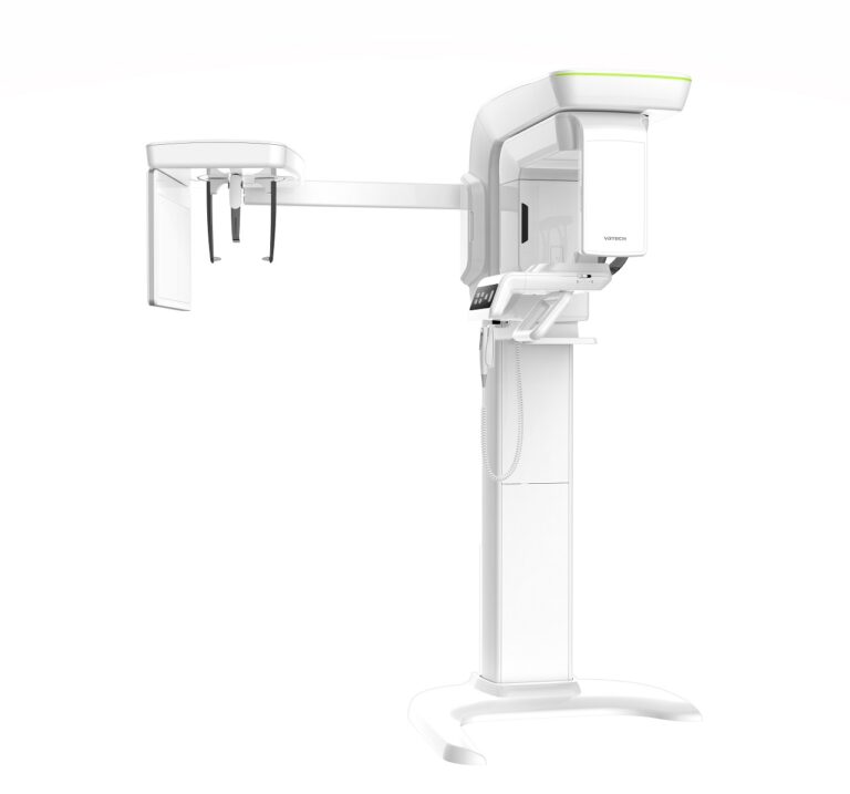 Widok boczny tomografu stomatologicznego Vatech Smart Plus 3D z ramieniem cefalometrycznym.
